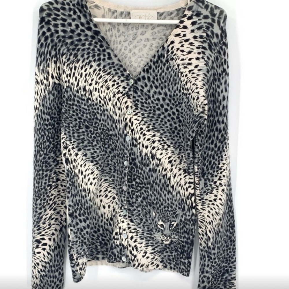 Animal Print V-Neck Button-Up Top